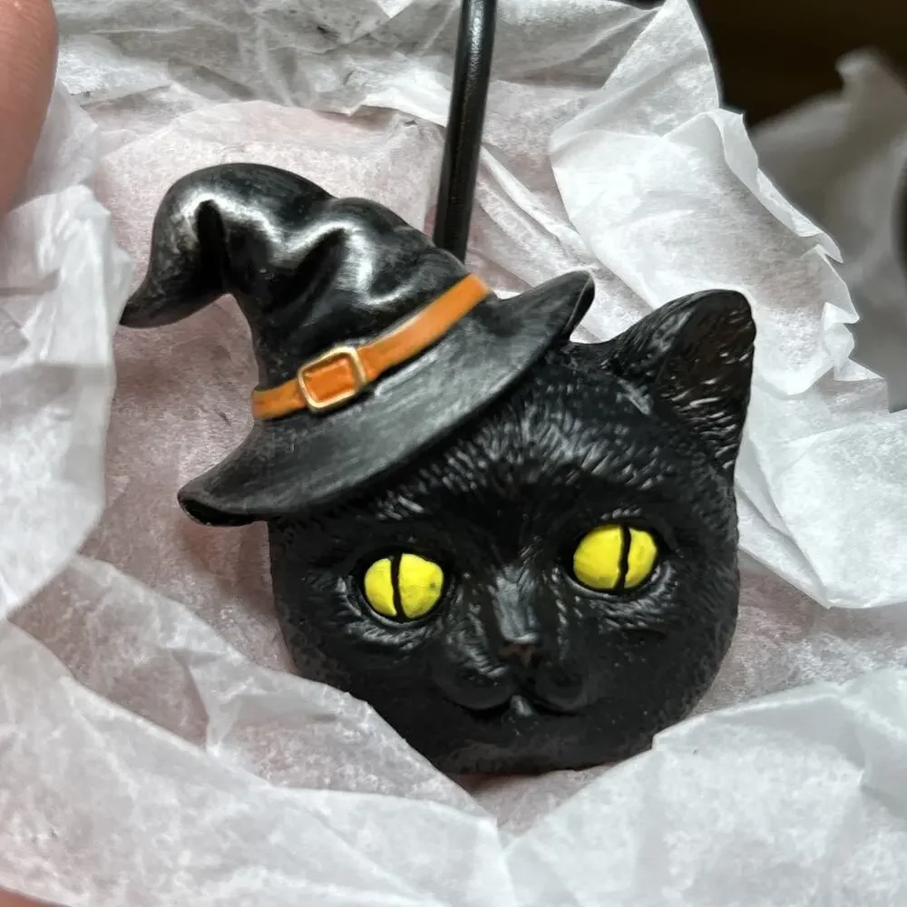 Sunlit Halloween Black Cat Shower Curtain Hooks Rings Spooky Season Decor Set 12